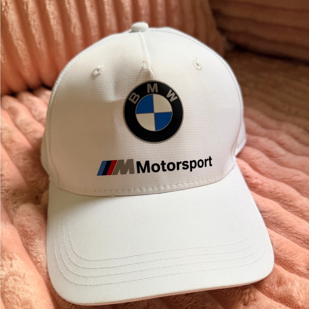 BMW White Motorsport Baseball Cap with Blue Logo